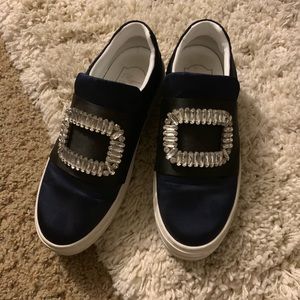 Roger vivier dark blue satin slip on sneakers
